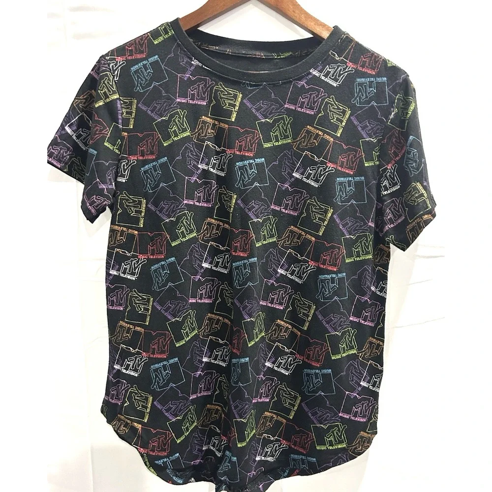 MTV Graphic T-Shirt Multicolor Signature Logo Pullover Crew Neck Tee XL 15-17 - Picture 1 of 7